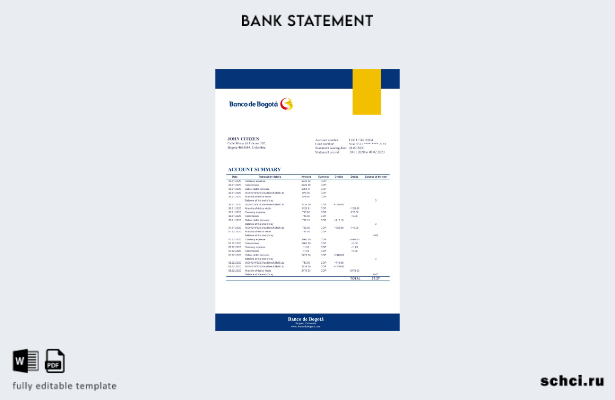 цифровая загрузка шаблона Excel версии выписки из банка Колумбии Banco de Bogotá
